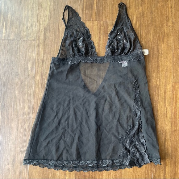 Victorias Secret Lace Lingerie Medium Nightgown Mesh Black Slip Y2K Babydoll - Picture 2 of 15